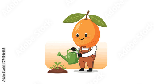A Cheerful Orange-Headed Gardener Nurtures New Life with Water in Playful Illustration