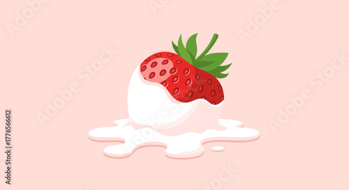 A Delightful Strawberry Delicacy Dipped in Creamy Sweetness Against Soft Pink Backdrop