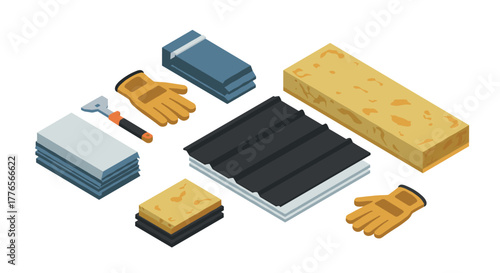 Construction tools and materials isometric set for building and repairs