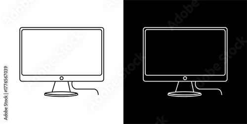Flat line vector icon of a computer monitor or display screen in a minimalist style, black stroke, white background.