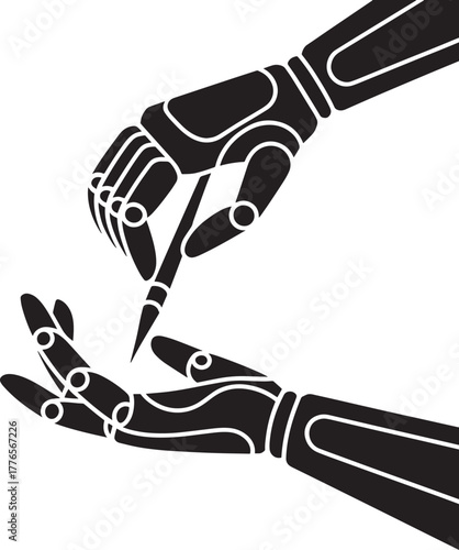Robot hands writing concept digital future artificial intelligence automation
