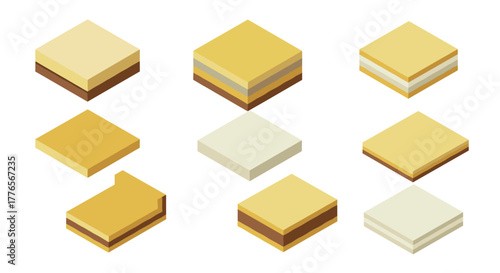 Isometric layered cake collection minimalist dessert icons