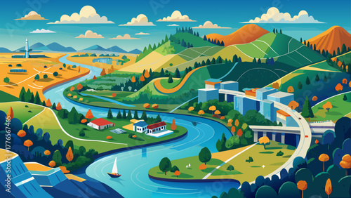 Very beautiful aerial drone view of the state of Kentucky, highlighting its rivers, highways, and surrounding landscape, offering a clear and detailed perspective of the region.