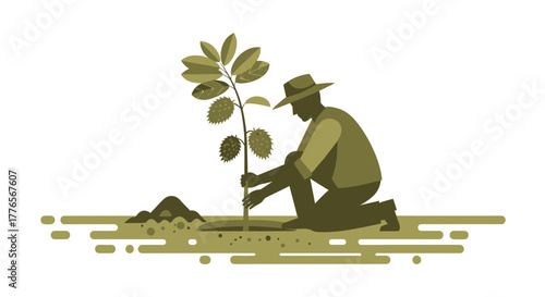 A Gardener Carefully Planting A Sapling For A Sustainable Environmental Future