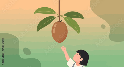 A Little Girl Reaching For A Fruit, An Illustration Of Nature's Reward
