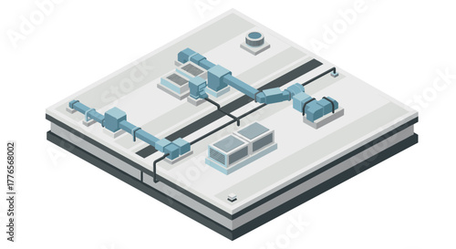 Isometric industrial hvac system on building rooftop