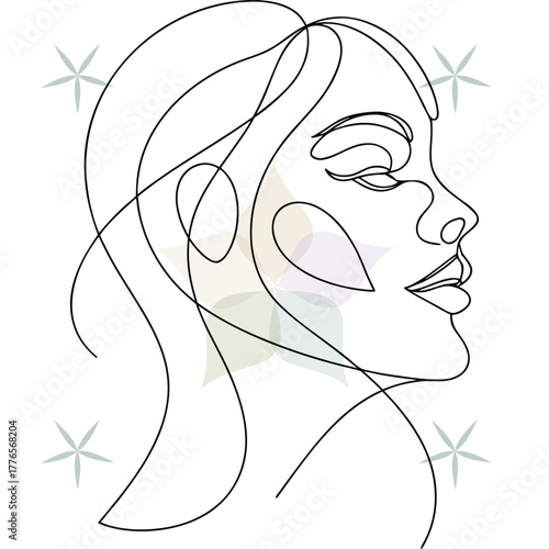 Minimalist continuous line drawing a woman's profile with closed eyes abstract beauty single lineart