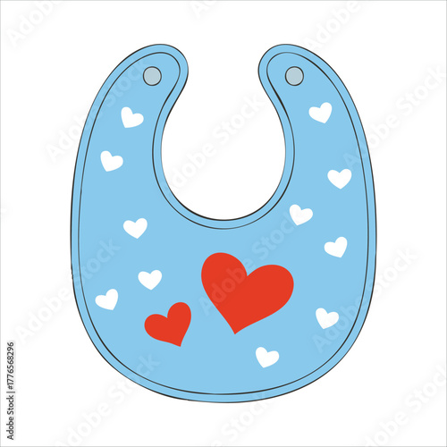 blue baby bib with red heart shape vector art isolated on white background