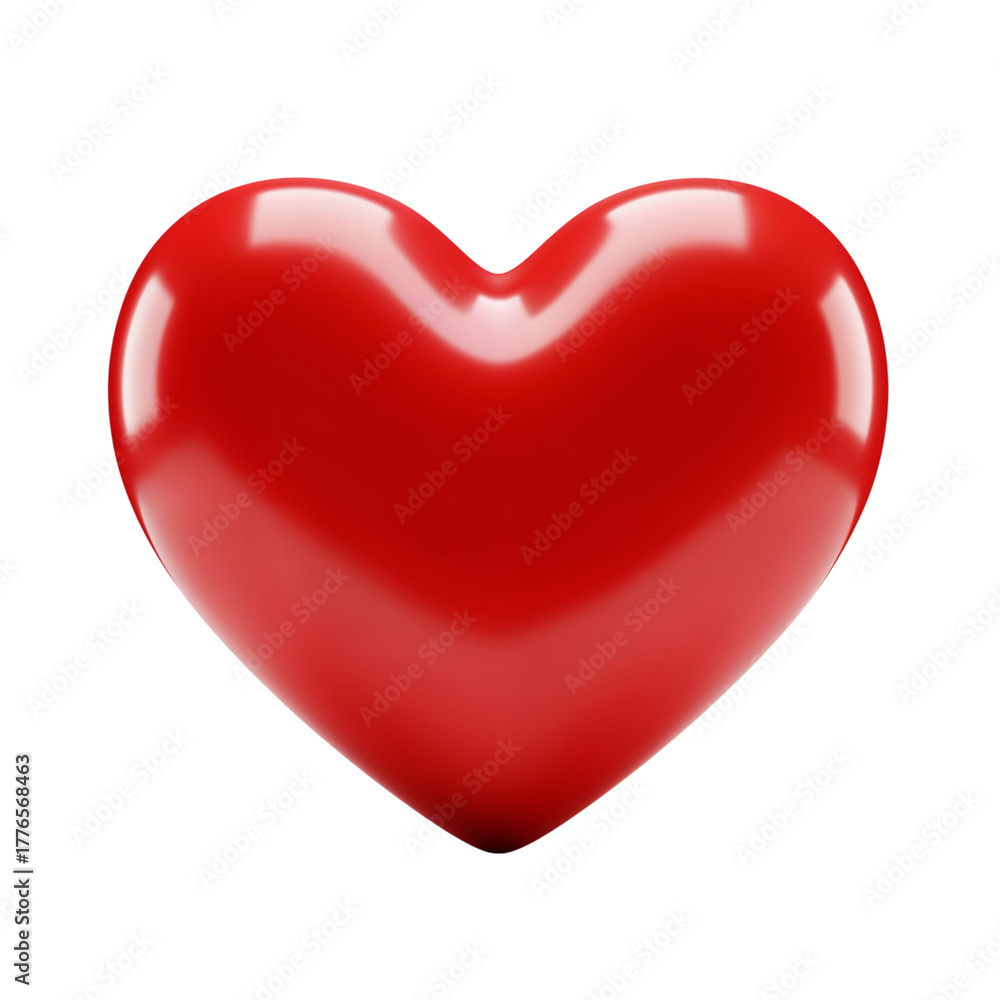 Fototapeta premium Glossy red heart shape symbol of love romance and affection graphic element isolated on transparent background
