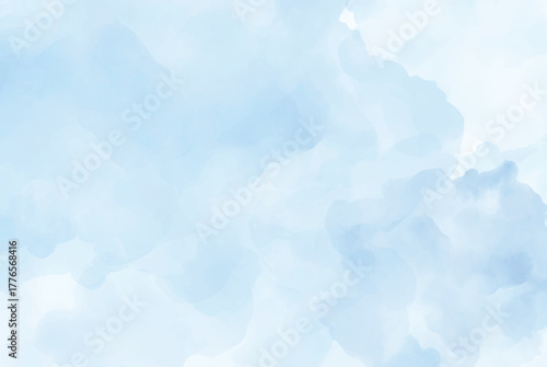 Serene light blue watercolor background with soft, cloudlike textures creating a peaceful and calming atmosphere, ideal for gentle designs