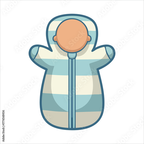 striped baby sleeping bag with center zipper flat vector art isolated on white background