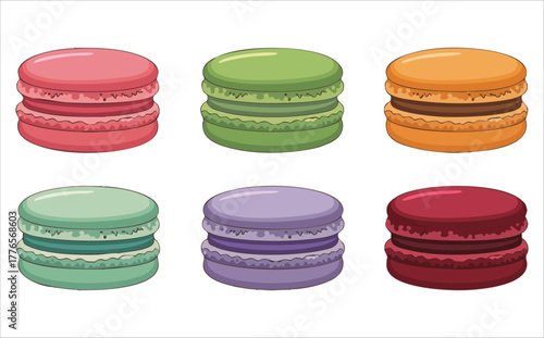 colorful French macaron with delicate texture vector art isolated on white background