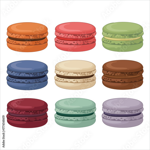 colorful French macaron with delicate texture vector art isolated on white background