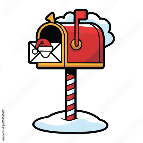 Santa's mailbox with Christmas wish list letter vector art isolated on white background
