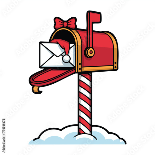Santa's mailbox with Christmas wish list letter vector art isolated on white background