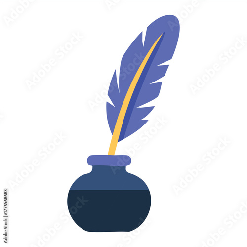 classic quill pen and antique inkwell vector art isolated on white background