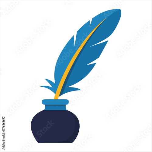 classic quill pen and antique inkwell vector art isolated on white background