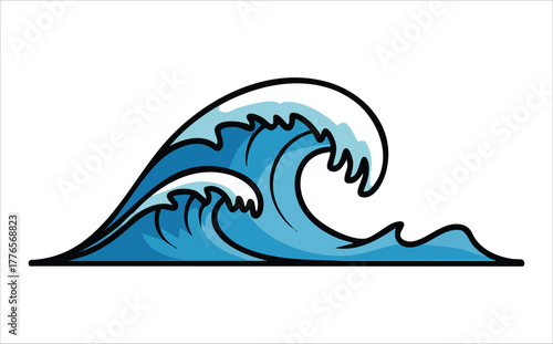 ocean cataclysm wave with curling foam and spray vector art isolated on white background