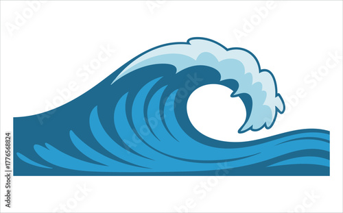 ocean cataclysm wave with curling foam and spray vector art isolated on white background