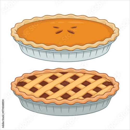 holiday pumpkin pie illustration with decorative crust details vector art isolated on white background