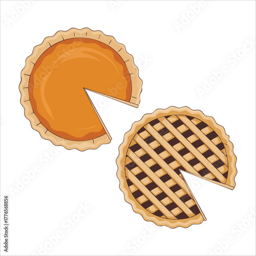 holiday pumpkin pie illustration with decorative crust details vector art isolated on white background