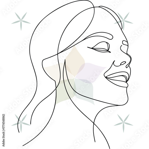 Happy Woman Smiling With Eyes Closed Continuous Line Art face abstract beauty single lineart