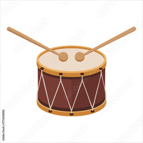 musical drum instrument with parallel drumsticks vector art isolated on white background