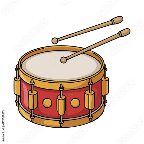 musical drum instrument with parallel drumsticks vector art isolated on white background