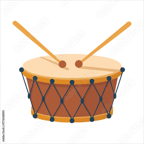musical drum instrument with parallel drumsticks vector art isolated on white background