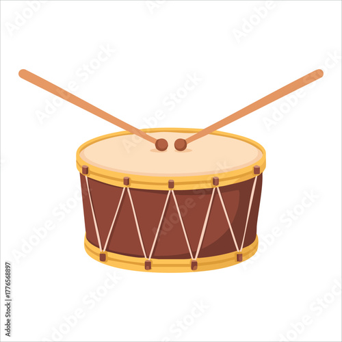 musical drum instrument with parallel drumsticks vector art isolated on white background