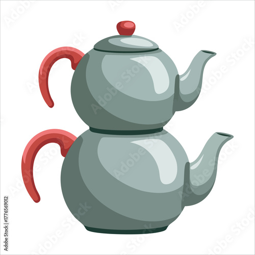 traditional Turkish double teapot kettle in metal finish vector art isolated on white background