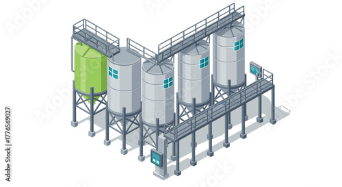 Industrial isometric factory silos with digital equipment and connectivity