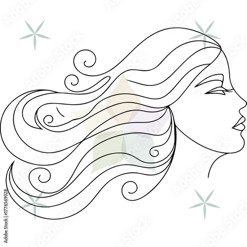 Continuous Line Drawing a Woman's Profile with Flowing Hair face head abstract beauty single lineart
