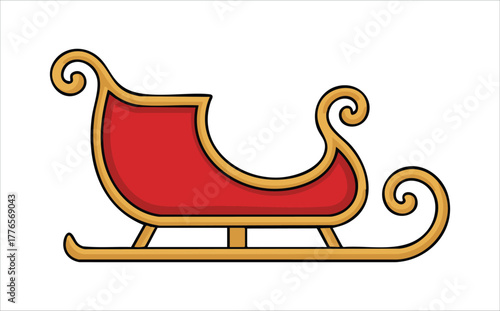 Christmas sleigh with metallic gold accents vector art isolated on white background