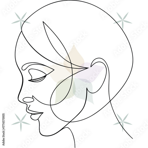 Single line art portrait a woman's profile with short hair closed eyes abstract beauty single lineart