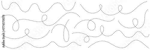 Hand drawn curve dotted line . dashed hand drawn squiggle loopy line set . vector icon