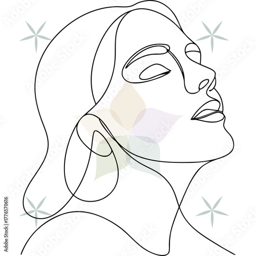 Single line art a woman's face looking upwards with closed eyes elegant abstract beauty single lineart