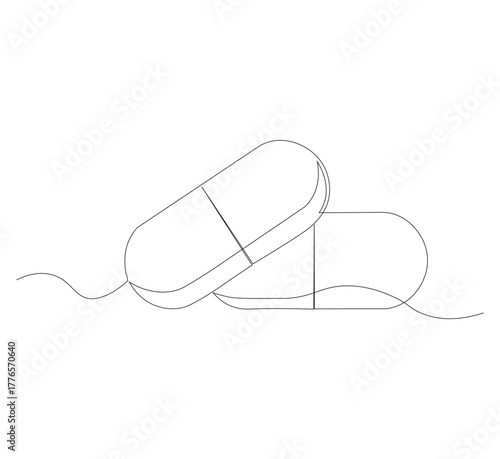 Continuous image of two medicine pills or capsules.white background, Medical drug pharmaceutical care vector illustration.