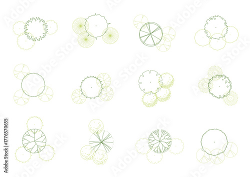 architecture drawing plant tree top view plan greenery vegetation vector. design nature architectural landscape set element illustration bush garden flora sapling minimal. architect isolated.