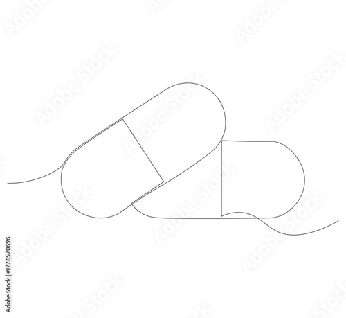 Continuous image of two medicine pills or capsules.white background, Medical drug pharmaceutical care vector illustration.