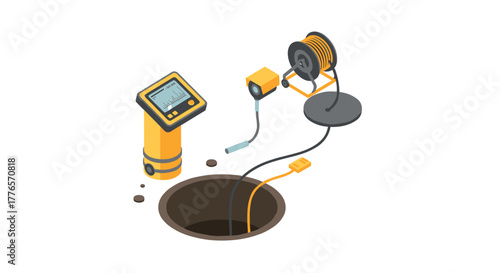 Isometric pipe inspection equipment with camera and monitor for underground maintenance
