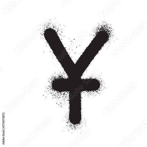 Black Yen Symbol Spray Paint Style on White.