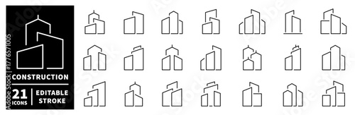 Construction icons set. editable line icons, linear, building and architecture symbols