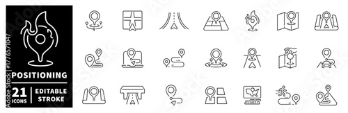 Positioning icons set. editable line icons, location, navigation, mapping designs