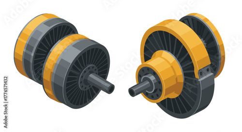 Industrial isometric engine components in modern design