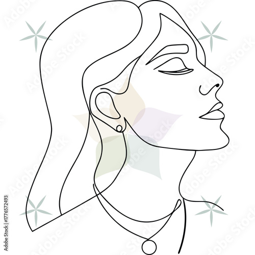 Minimalist continuous line art a woman's profile with closed eyes subtle abstract beauty single lineart