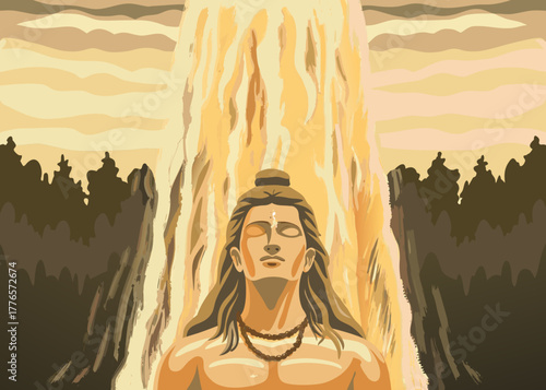 shiva in the waterfall showering 