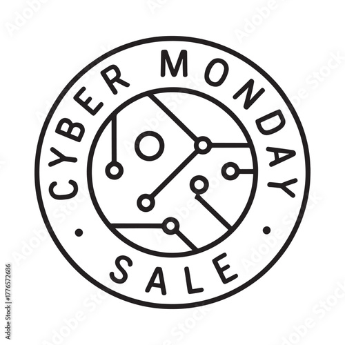 Cyber monday sale circular graphic with circuit board design