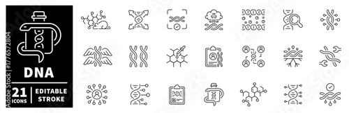 Science and dna editable line icons set. genetics and molecular biology symbols