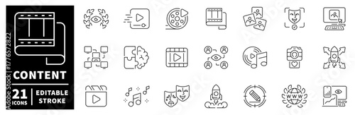 Content creation editable line icons set. multimedia and digital tools symbols